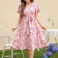 Damen Blütenmuster Wickelkleid mit Taillengürtel R&B
