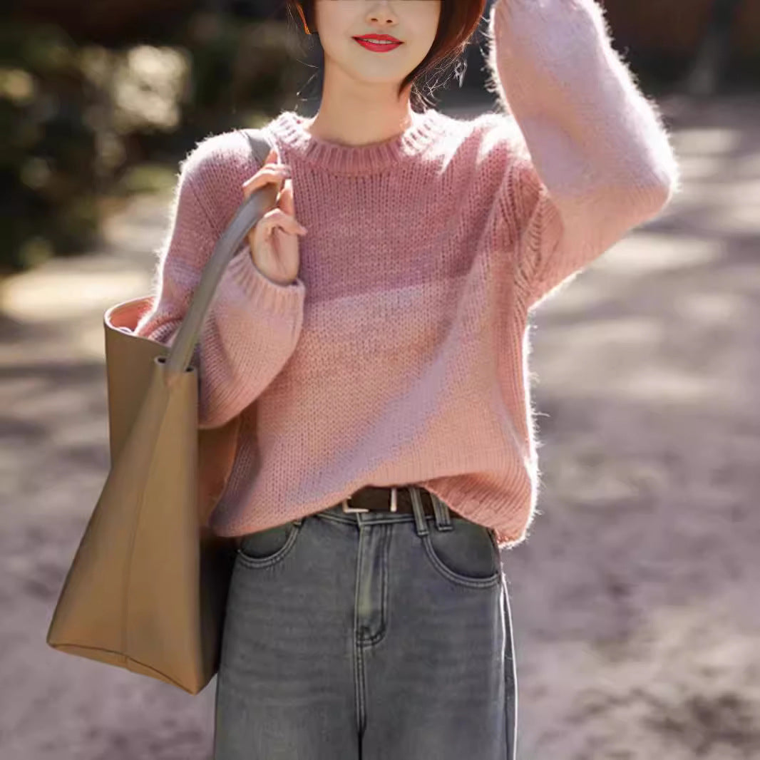 Damen Grobstrickpullover mit sanften Farbverlauf und hohem Kragen R&B