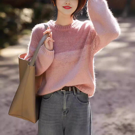 Damen Grobstrickpullover mit sanften Farbverlauf und hohem Kragen R&B