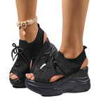 Damen Plateau-Sandalen mit elastischem Strick-Obermaterial und atmungsaktivem Design