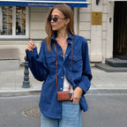 Damen Lässige Oversized-Hemdjacke mit Taschen und modischen Details R&B