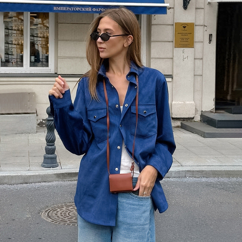 Damen Lässige Oversized-Hemdjacke mit Taschen und modischen Details R&B