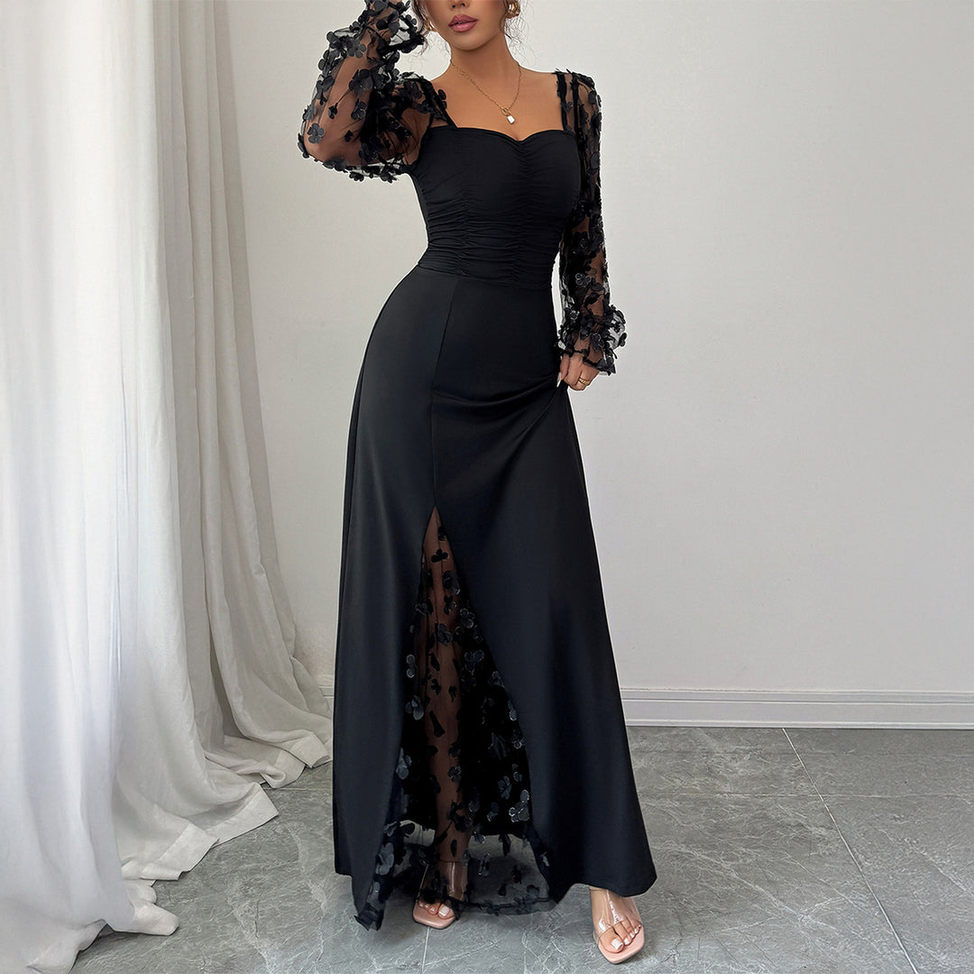 Damen Elegantes Maxikleid mit raffinierten Rüschendetails und transparenter Unterlage R&B
