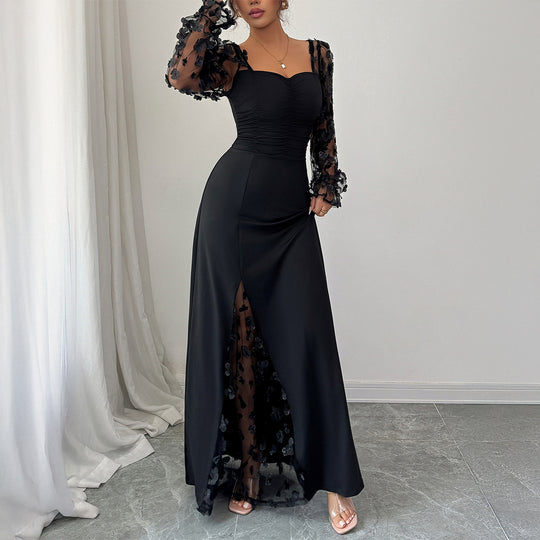 Damen Elegantes Maxikleid mit raffinierten Rüschendetails und transparenter Unterlage R&B