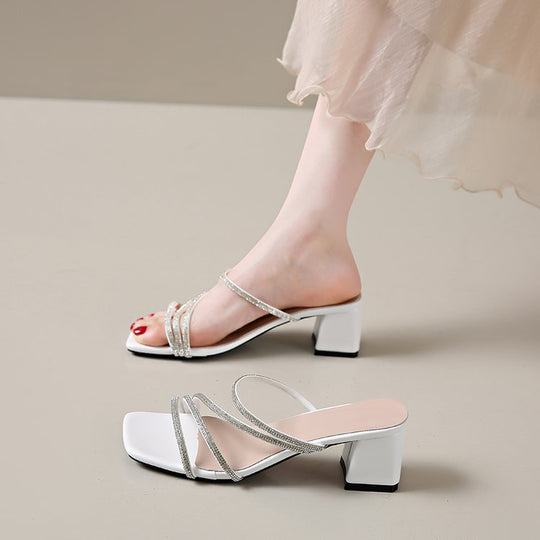 Damen elegante Sandalen mit funkelndem Riemen und Blockabsatz R&B