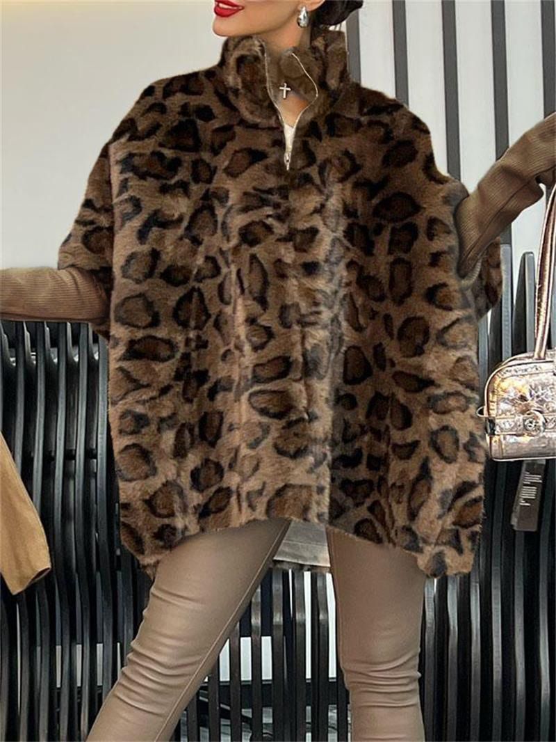Damen Kuschel-Fleece-Poncho im Leopardenmuster R&B