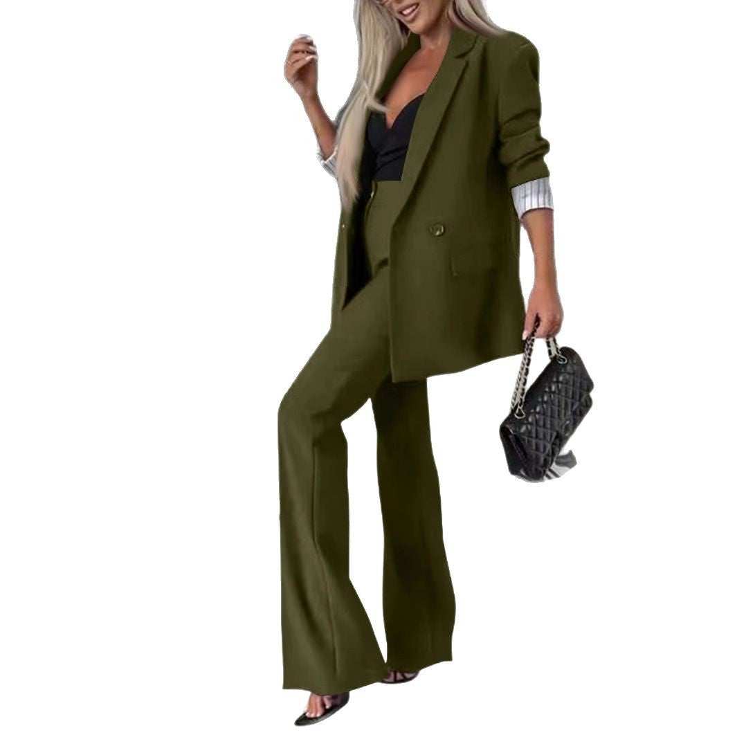 Damen elegantes und modernes Anzug-Set mit weitem Hosenbein und tailliertem Blazer