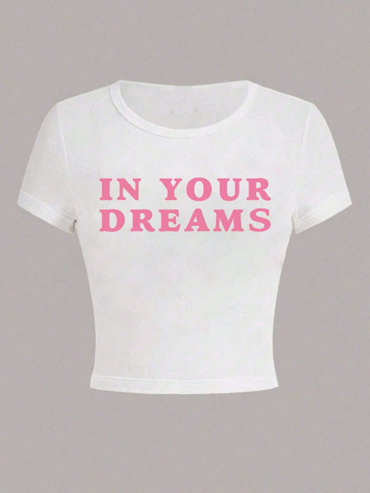 Damen Crop-T-Shirt mit inspirierendem Aufdruck und figurbetontem Schnitt R&B