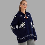 Damen Strickjacke mit Kapuze und sportlichem Muster R&B