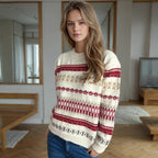 Damen Kuscheliger Strickpullover mit folkloristischem Muster und hohem Kragen R&B