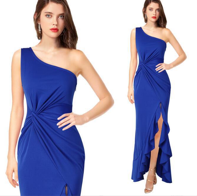 Damen Maxikleid mit asymmetrischem Ausschnitt und elegantem Raffdesign R&B