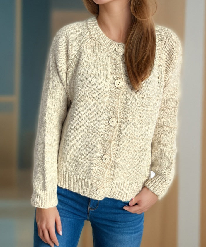 Damen lässiger Strickcardigan mit großen Knopfdetails und weichem Material R&B