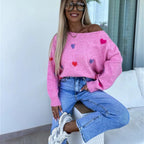 Damen Pullover mit verspielten Herzen und lässigem Schnitt R&B