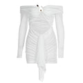 Damen Off-Shoulder Minikleid mit raffiniertem Drapierungsdetail und eleganten Rüschenelementen R&B