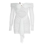 Damen Off-Shoulder Minikleid mit raffiniertem Drapierungsdetail und eleganten Rüschenelementen R&B