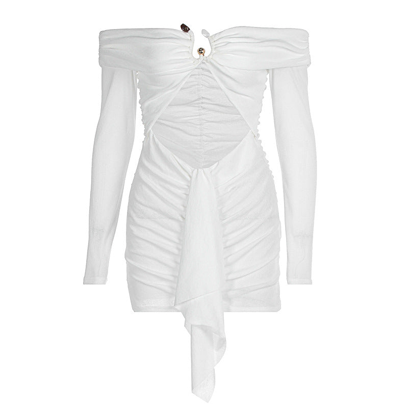 Damen Off-Shoulder Minikleid mit raffiniertem Drapierungsdetail und eleganten Rüschenelementen R&B