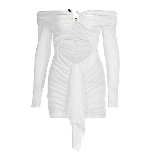 Damen Off-Shoulder Minikleid mit raffiniertem Drapierungsdetail und eleganten Rüschenelementen R&B