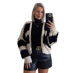Damen Grobstrickjacke mit grafischem Muster und voluminösen Ärmeln R&B