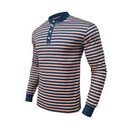 Herren Langarm-Henley-Shirt mit strukturiertem Streifenmuster und bequemen Kragen R&B