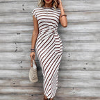Damen Wickelkleid im modernen Streifenlook mit Taillenknoten R&B