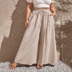 Damen weite Leinenhose mit elastischem Bund und seitlichen Taschen R&B