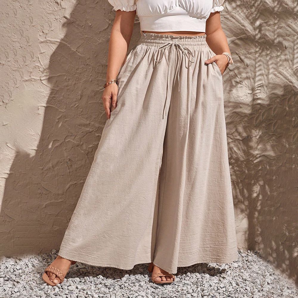 Damen weite Leinenhose mit elastischem Bund und seitlichen Taschen R&B
