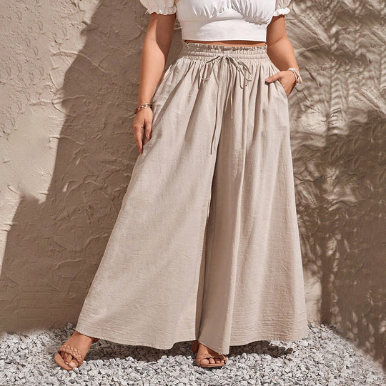 Damen weite Leinenhose mit elastischem Bund und seitlichen Taschen R&B
