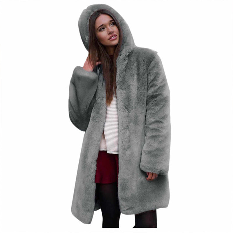 Damen Flauschige Kapuzenjacke aus Kunstfell mit dekorativem Schnitt R&B