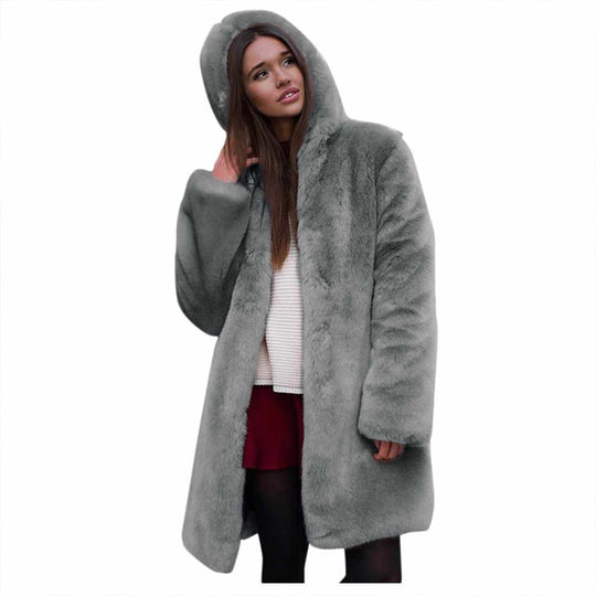 Damen Flauschige Kapuzenjacke aus Kunstfell mit dekorativem Schnitt R&B