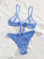 Damen Zweiteiliges Bikini-Set mit raffiniertem Knoten-Design und schimmernden Akzenten R&B