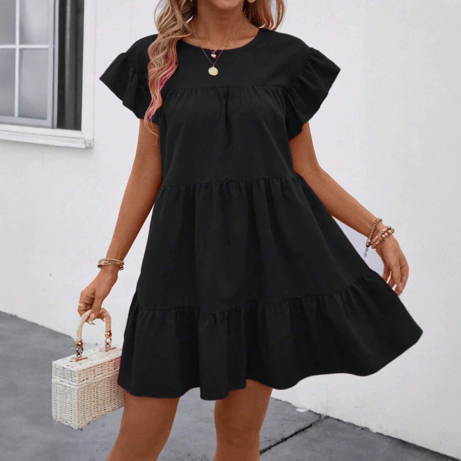 Damen luftiges Minikleid mit voluminösem Volant und lässigem Schnitt R&B