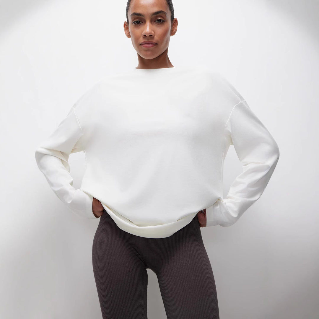 Damen lässiges Jersey-Oberteil mit weit geschnittenen Ärmeln und Rundhalsausschnitt R&B