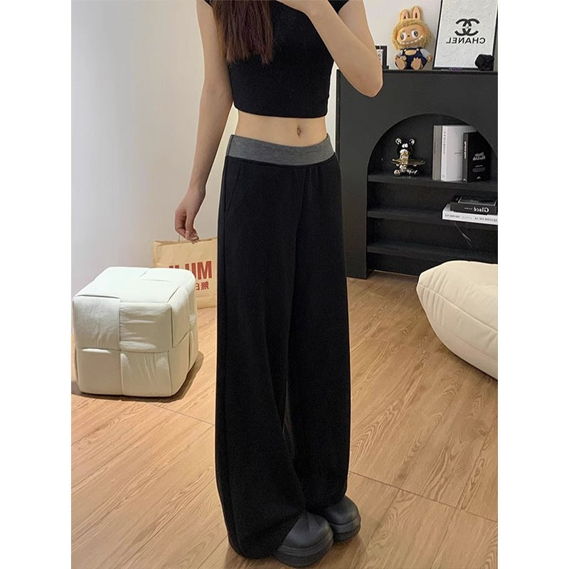 Damen lässige Stoffhose mit weitem Schnitt und elastischem Bund