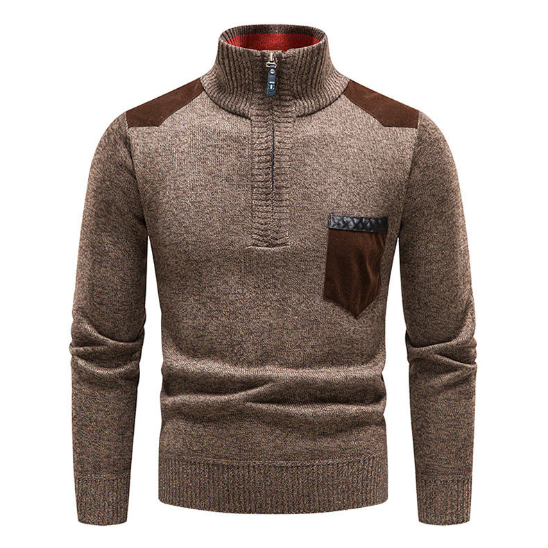 Herren hochwertiger Strickpullover mit modernem Reißverschluss und praktischer Brusttasche R&B