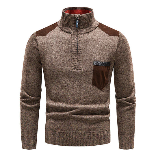 Herren hochwertiger Strickpullover mit modernem Reißverschluss und praktischer Brusttasche R&B
