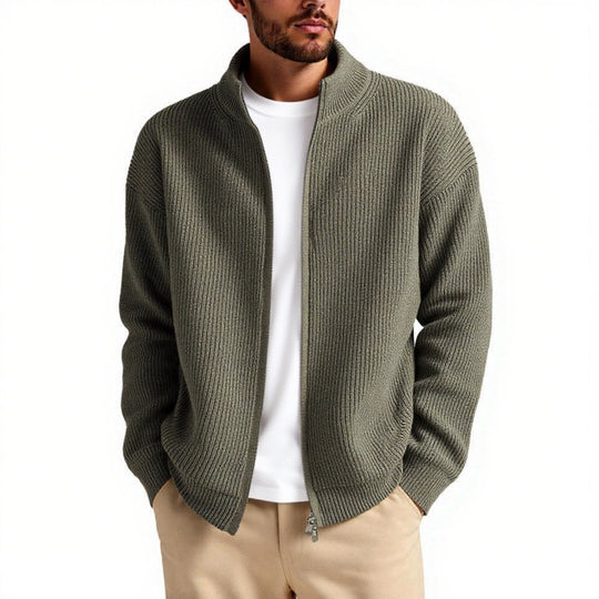 Herren Strickjacke mit hohem Kragen und praktischem Reißverschluss R&B