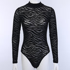 Damen eleganter und transparenter Langarm-Bodysuit mit ZR&Bra-Design R&B
