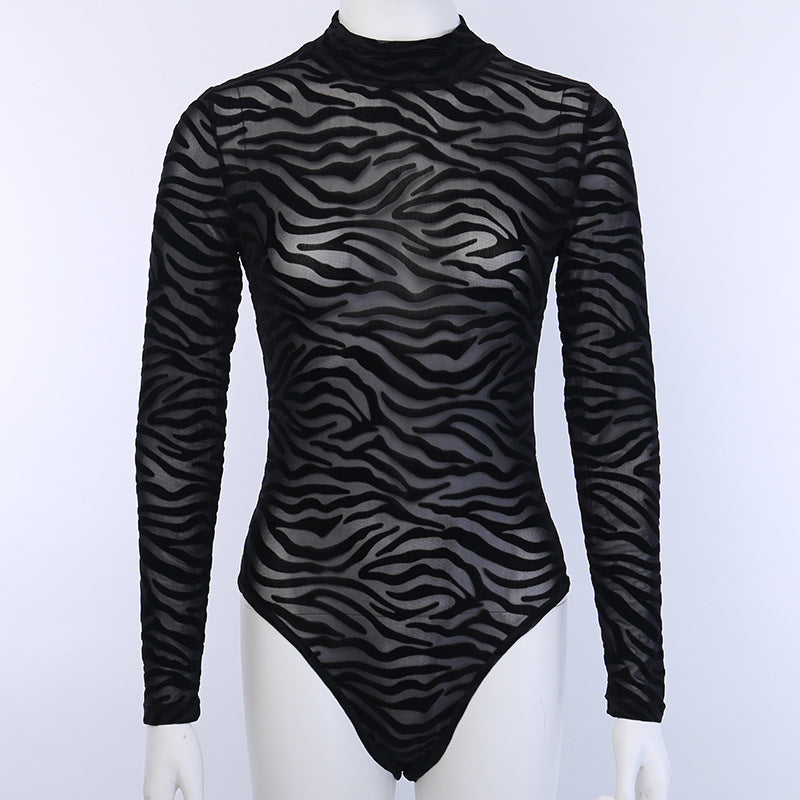 Damen eleganter und transparenter Langarm-Bodysuit mit ZR&Bra-Design R&B