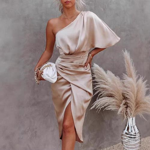 Damen Wickelkleid mit schulterfreiem Design und elegantem Drapierungseffekt R&B