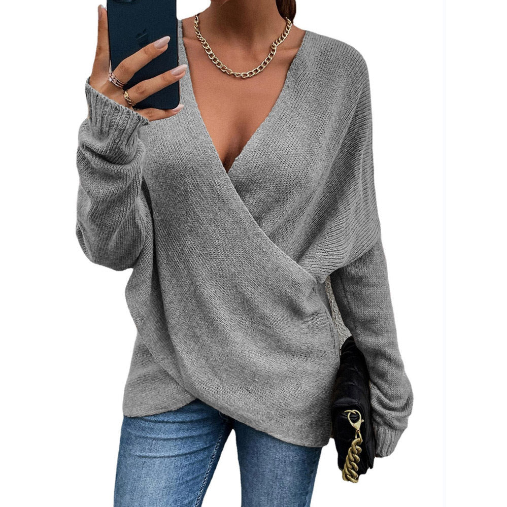 Damen Oversize Strickpullover mit V-Ausschnitt und lässigem Look R&B