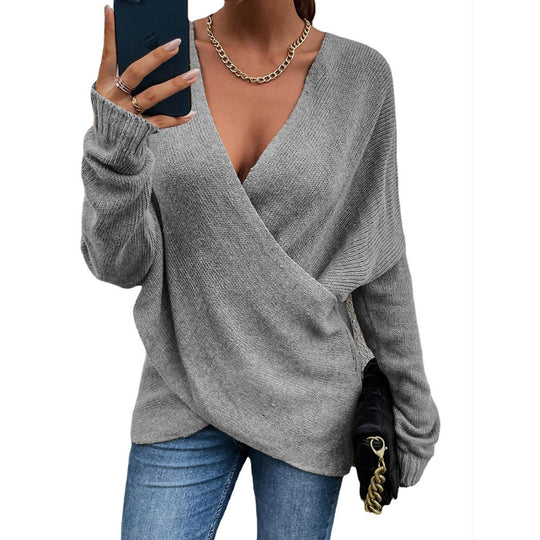 Damen Oversize Strickpullover mit V-Ausschnitt und lässigem Look R&B