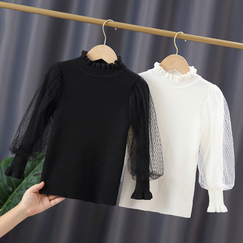 Mädchen elegantes Pullover mit transparenter Spitzenärmel R&B