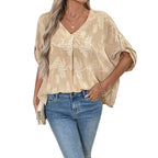 Damen luftige Sommerbluse mit eleganten Schnürdetails und weitem Schnitt R&B