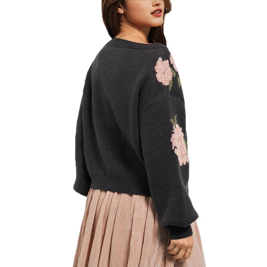 Damen Pullover mit floralem Muster und lässigem Schnitt R&B