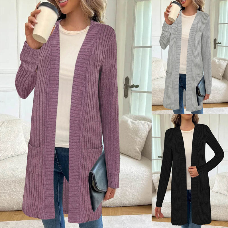 Damen Strickcardigan mit feinem Rippdesign und praktischen Taschen