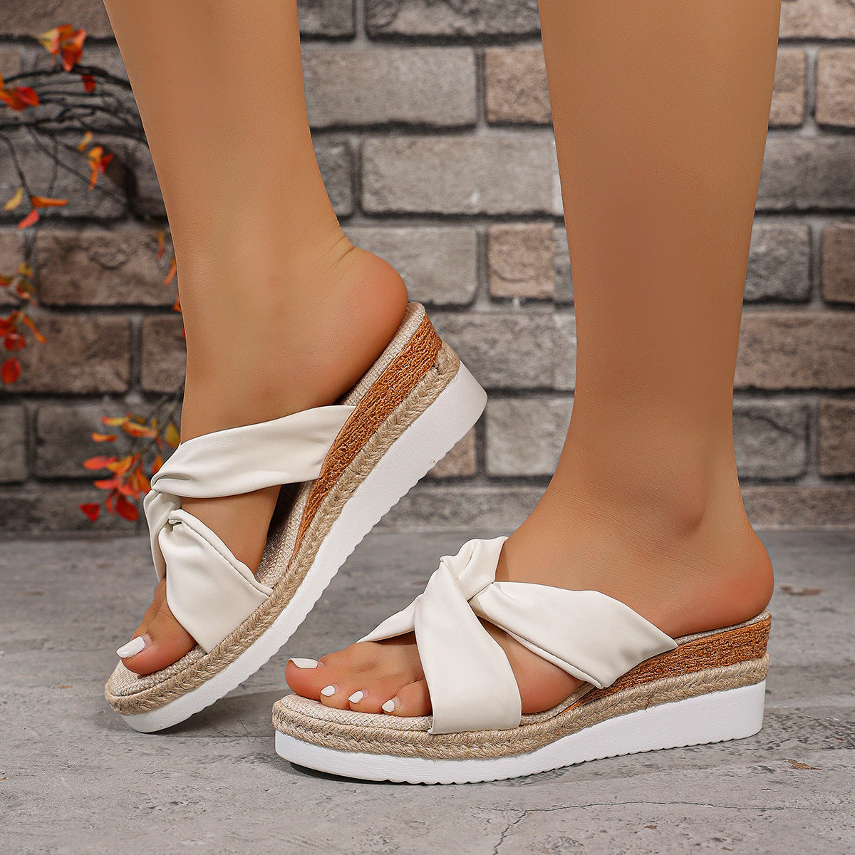 Damen Wedge-Pantoletten mit elegantem Knotendesign und flexiblem Fußbett R&B