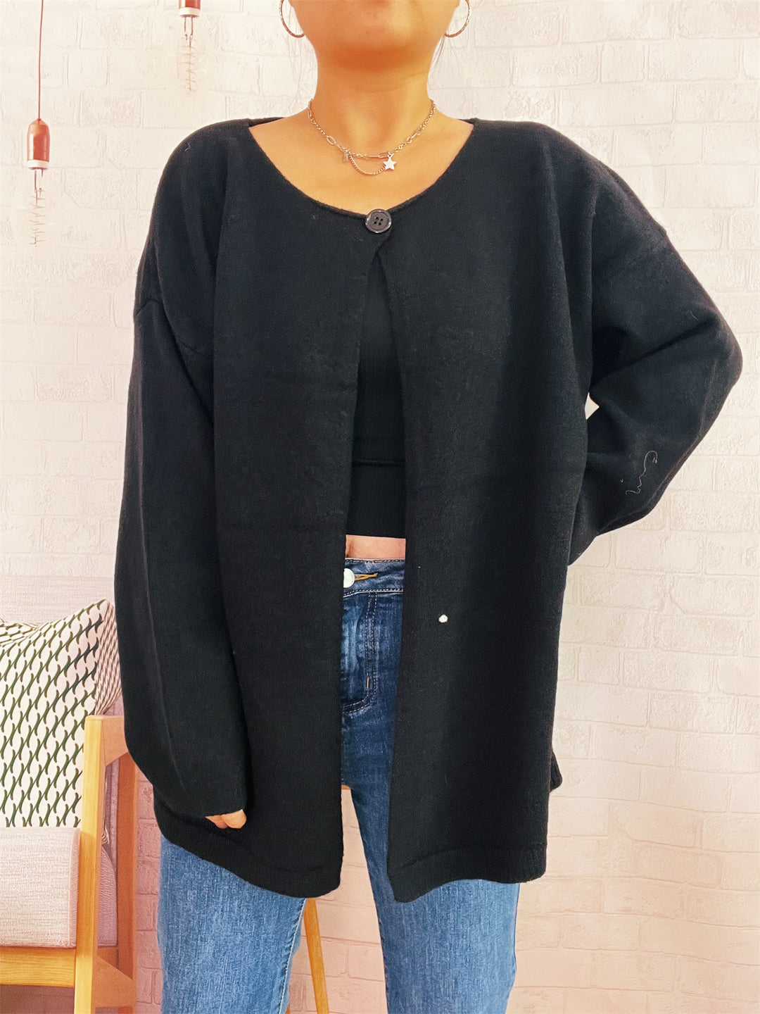 Damen lässiger Strickcardigan mit offenem Schnitt und weichen Materialien R&B