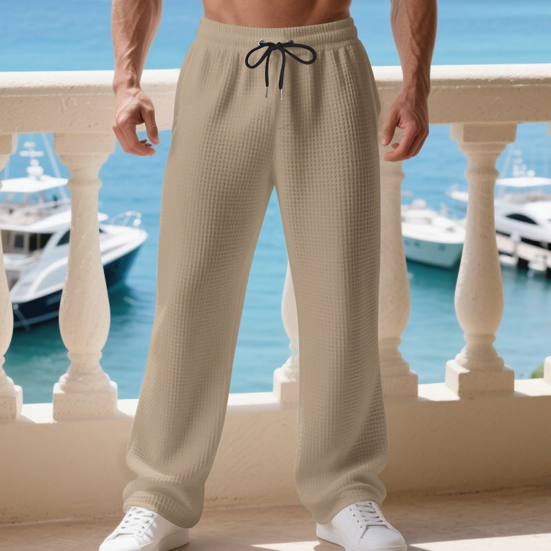 Herren nan Waffelpiqué-Loungehose mit elastischem Tunnelzugbund und geradem Bein R&B