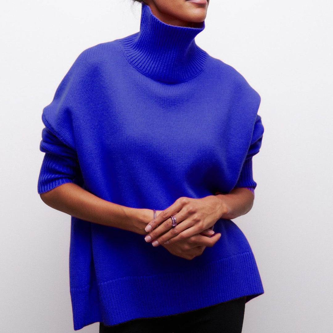Damen Modischer Rollkragenpullover mit lässigen Oversized-Ärmeln und feinem Strukturstrick R&B