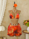 Damen Bikini-Top mit verzierten Bändern und passendem Wickelrock R&B